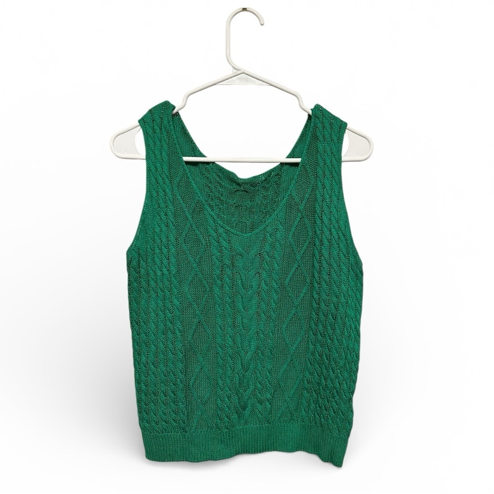 Handmade (Vintage?) Green Cable Knit Tank Top Estimated Size Medium